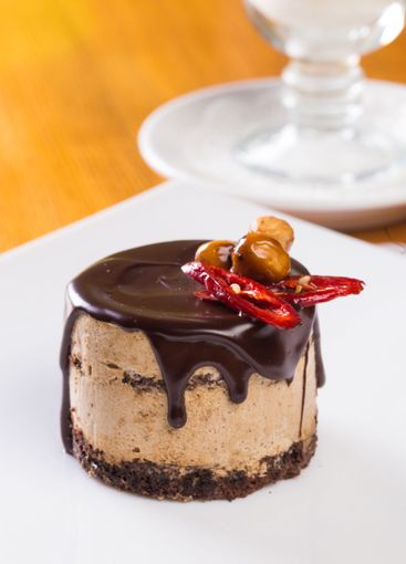 Round mini chocolate souffle cake close up