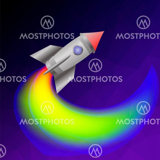 Space Rocket on Blue Sky.