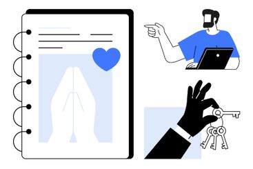 Inspirational Notebook with Praying Hands, Man Working...