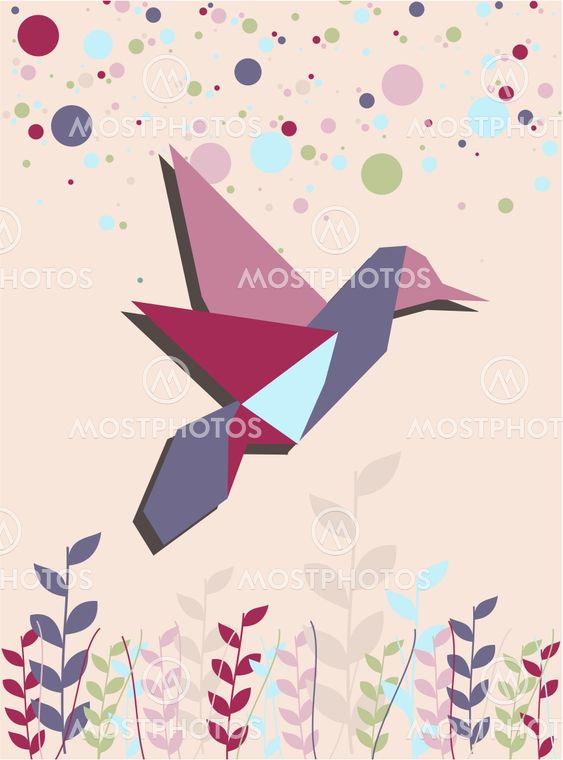 Yksi Origami hummingbird vaaleanpunainen