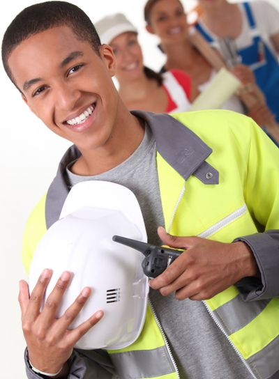Four young people illustrating different occupations