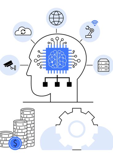 Artificial intelligence concept with human head,...