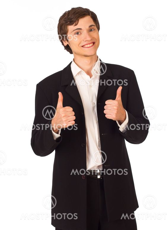 Happy business man showing thumbs up