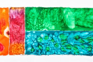 abstract colorful hand-coloured fabric on white