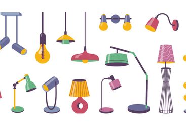 Cartoon interior lamps. Modern home lights, trendy...