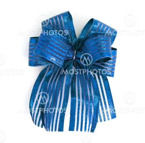 blue Satin gift bow. ribbon isolated on white