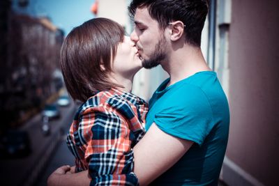 young couple kissing