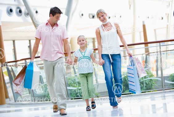 Family shopping in mall