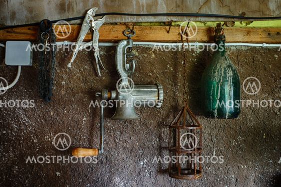 old things on the wall in the closet: HDR picture