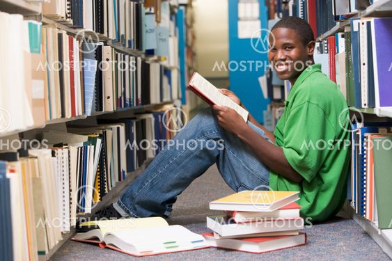University student working in library
