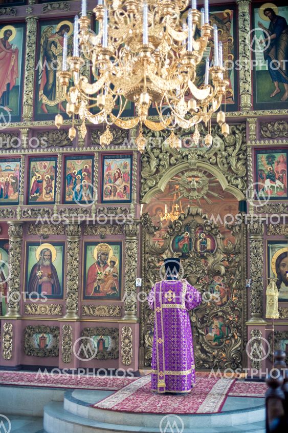 MOSCOW - MARCH 13: Orthodox liturgy with bishop Mercury in High Monastery of St Peter in Moscow on March 13, 2010 in Moscow
