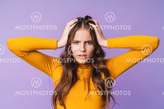 Image of young displeased woman being nervous and...