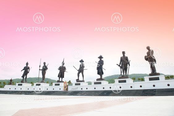 Hua Hin, Thailand - July 2, 2016 : Statues of seven kings of Tha