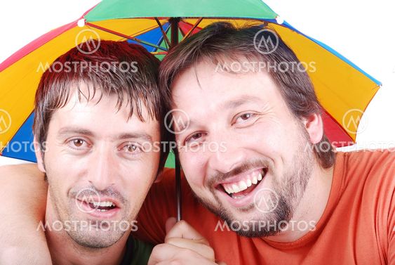 Two funny men are laughing