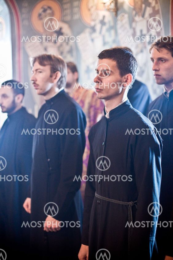 MOSCOW - MARCH 14: Orthodox liturgy with bishop Mercury in High Monastery of St Peter in Moscow on March 14, 2010 in Moscow