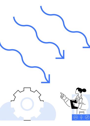 Doctor pointing at technological gear with flowing...