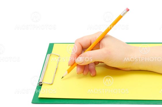 clipboard and hand