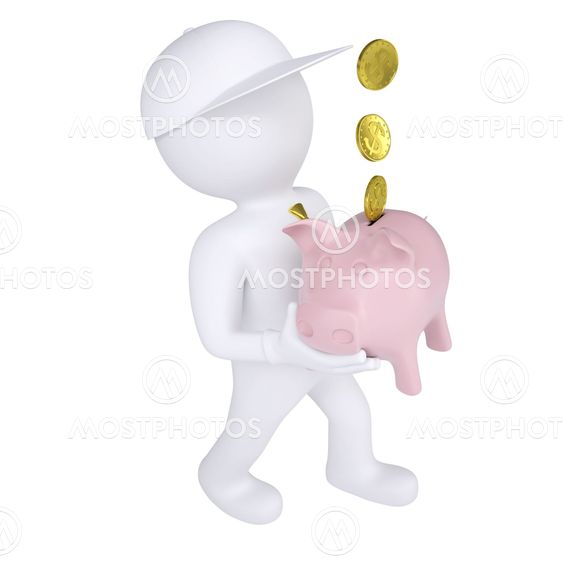 3d white man holding a piggy bank
