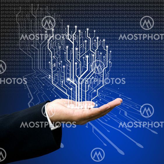 Circuit board graphic line on hand ,Technology background