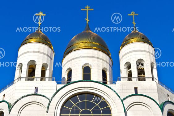 Golden domes of Christ the Savior. Kaliningrad, Russia