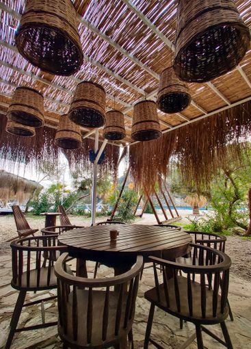 beautiful interior of a restaurant on the seashore