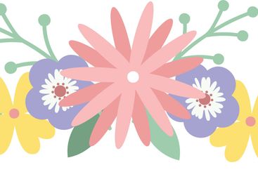 Pastel colored flowers and leaves are arranged in a...