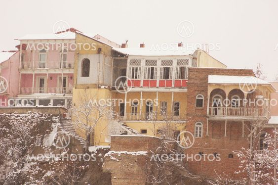 Winter view to covered with snow Tbilisi Old town in...