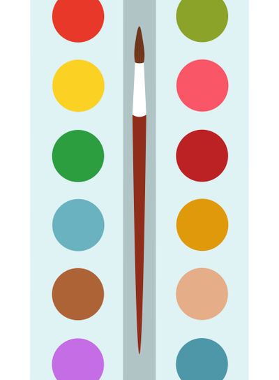 Painting Colorful Palette with Tassel and Pencil