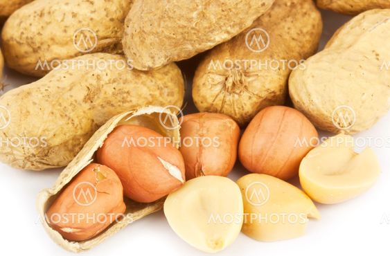 nuts, peanuts in the shell on a white background