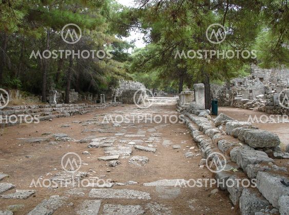 Central street in ruined city