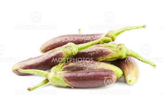 Eggplant purple vegetable closeup on isolated white background