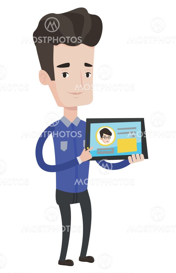 Man holding tablet with social network.