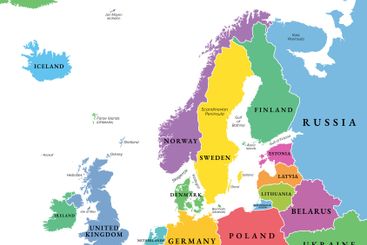 Northern Europe, multi colored political map