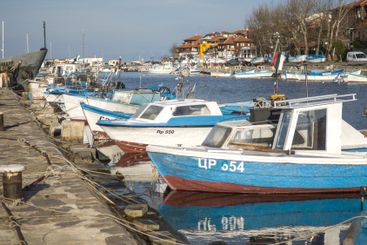 Sunset panorama of the port of Sozopol, Bulgaria