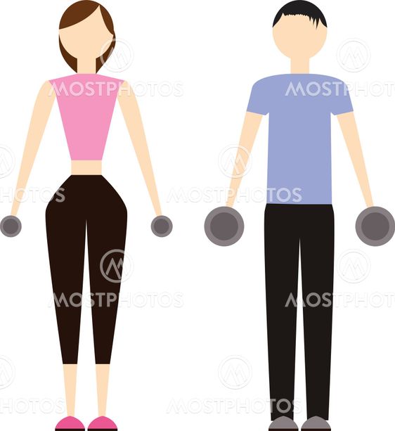 Man and woman with dumbbells