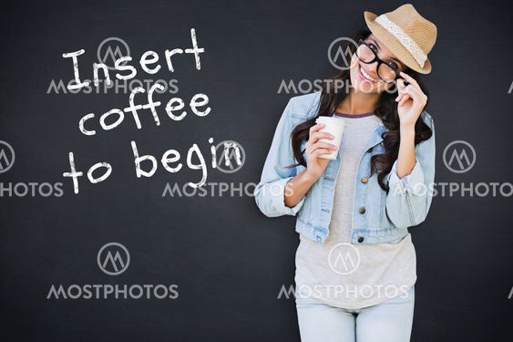 Composite image of brunette with disposable cup