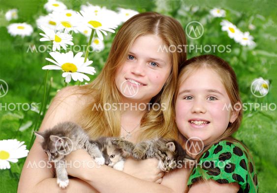 portrait girls with cats