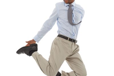 Happy businessman, jump and joy for success, freedom or...