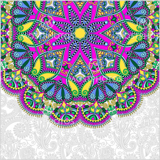floral round pattern in ukrainian oriental ethnic style for your greeting card or invitation, template frame design for card, vintage lace doily