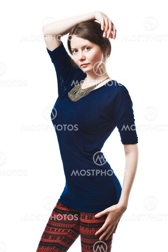 Casual fashion style woman studio portrait