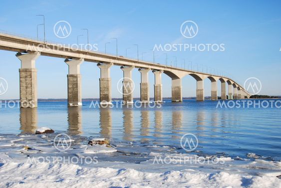 Bright winter view at the bridge