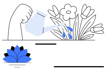 Hand pouring water on blooming flowers with watering...