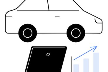 Car, Laptop, and Growth Chart Representing Technology in...