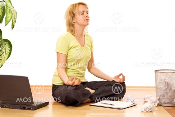 Woman concentrating to finish a tough task