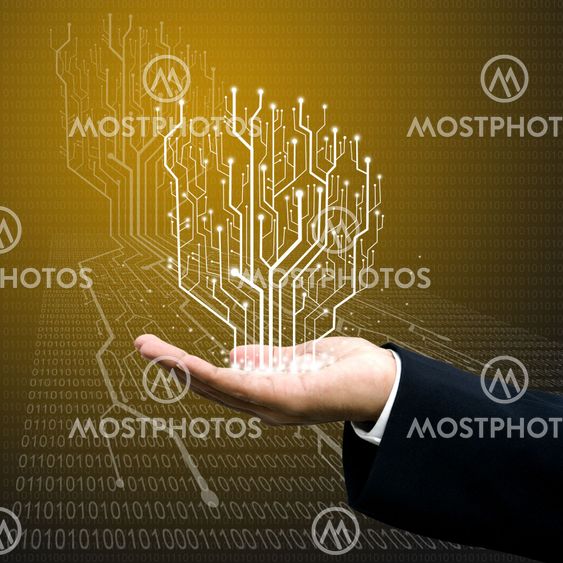Circuit board graphic line on hand ,Technology background