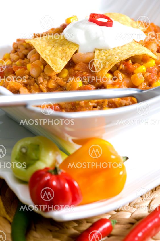 thick vegetables soup with minced meat