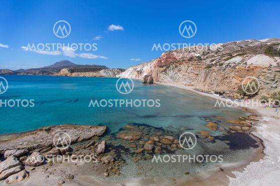 Sea beach in Milos island, Greece, Aegean sea.