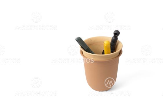 plastic pots and tools