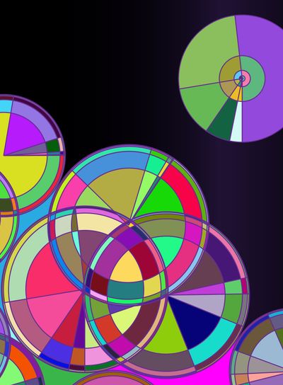 colored dark background image of abstract discks and...