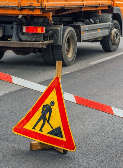 Road construction work sign